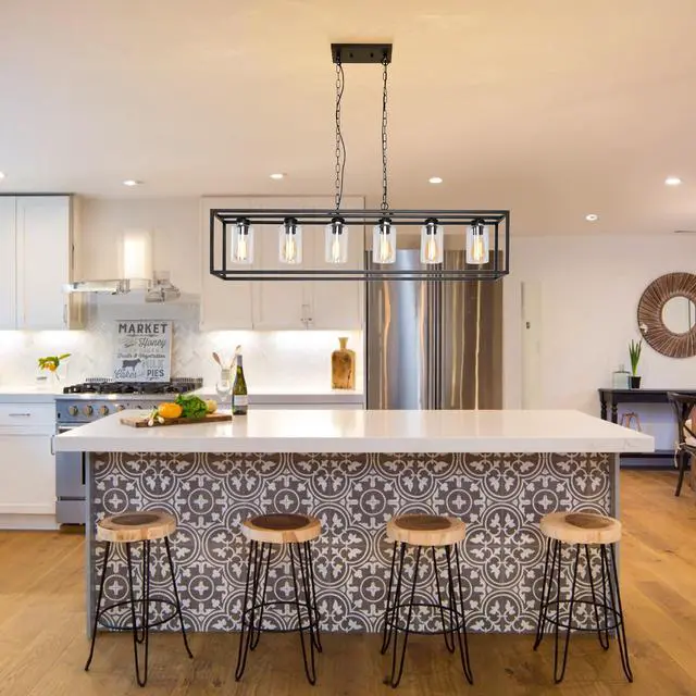 Alt view image 5 of 6 - Dining Room Light Fixture/Chandelier Over Table, 6-Light Black Chandeliers for Dining Room, Modern Kitchen Island Lighting Light Fixtures, Farmhouse Pendant Lights Kitchen Island with Glass Cover