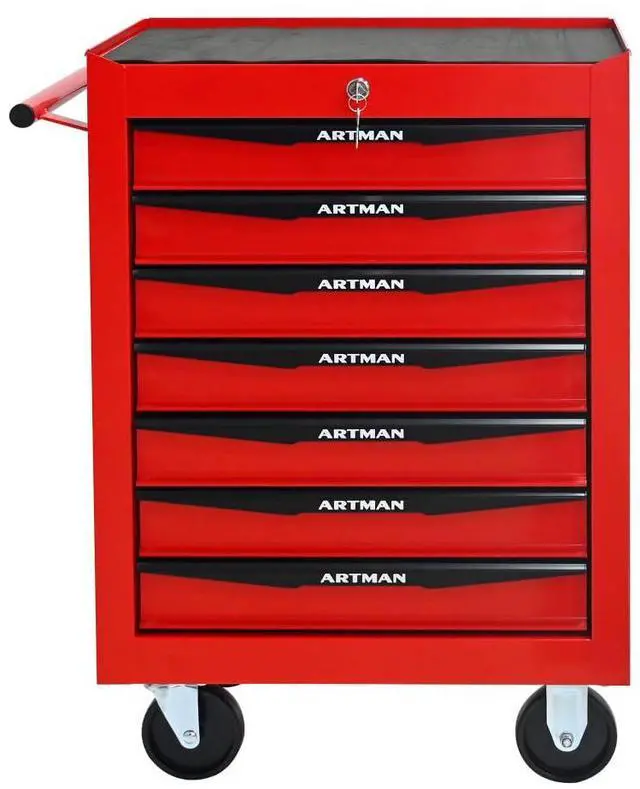 Main image of Rolling Metal Tool Chest with 7 Drawers, 20" 7-Drawer Tool Chest Cabinet with Ball Bearing Drawer Slides, Steel Tool Storage Box Organizer -Red&Black