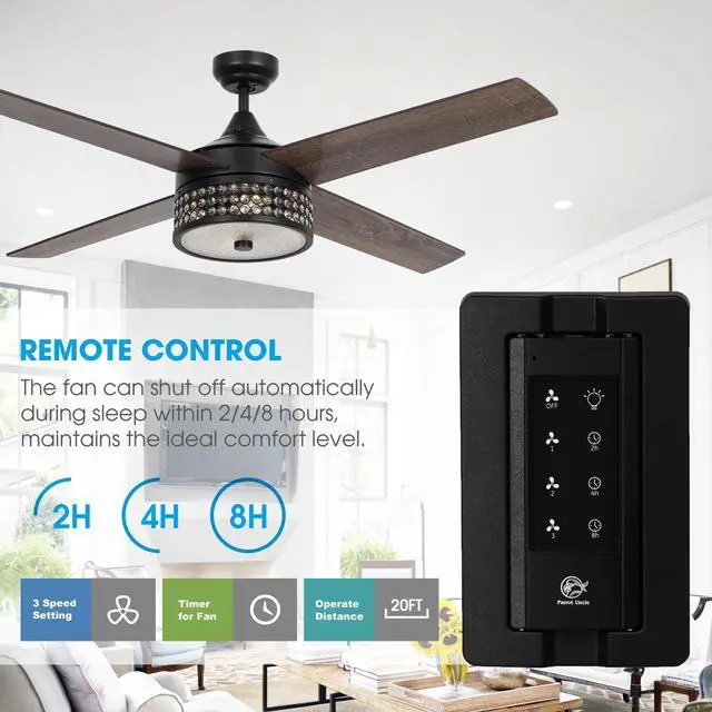 Alt view image 4 of 6 - Ceiling Fans with Lights and Remote 52 Inch Black Ceiling Fan with Light for Bedroom Modern Outdoor Ceiling Fans for Covered Patios