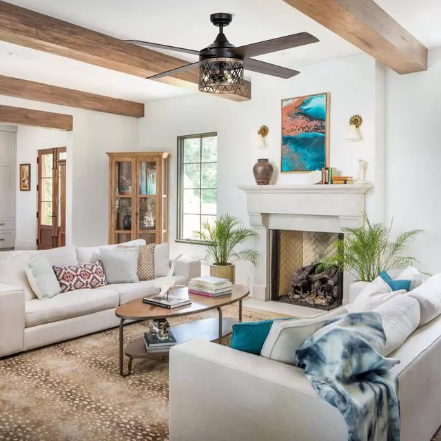 Alt view image 2 of 6 - Ceiling Fans with Lights and Remote Farmhouse Black Ceiling Fan with Light Outdoor Ceiling Fans for Patios Covered, 52 Inch