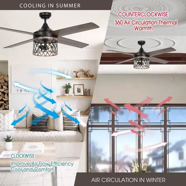 Alt view image 4 of 6 - Ceiling Fans with Lights and Remote Farmhouse Black Ceiling Fan with Light Outdoor Ceiling Fans for Patios Covered, 52 Inch