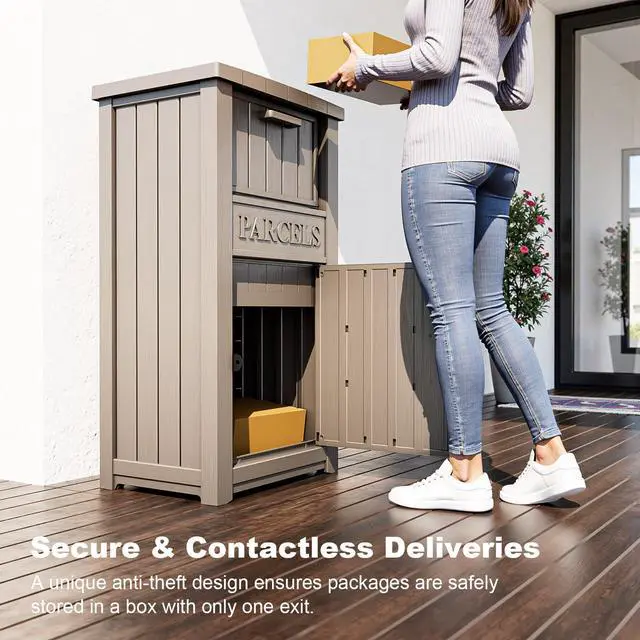Alt view image 4 of 6 - Package Delivery Box - Ventilated Resin Package Delivery Boxes for Outside, Modular Outdoor Storage Box for Porch, Deck, or Entryway