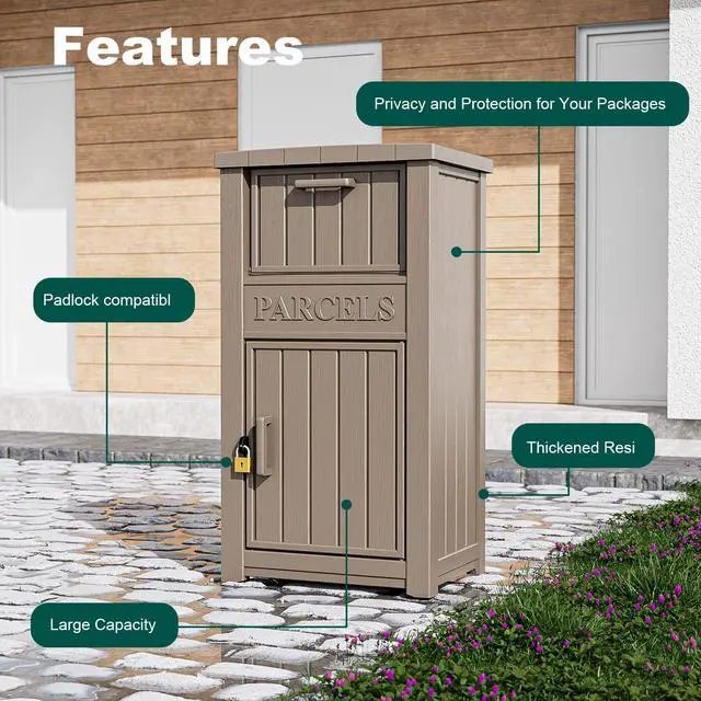 Alt view image 6 of 6 - Package Delivery Box - Ventilated Resin Package Delivery Boxes for Outside, Modular Outdoor Storage Box for Porch, Deck, or Entryway