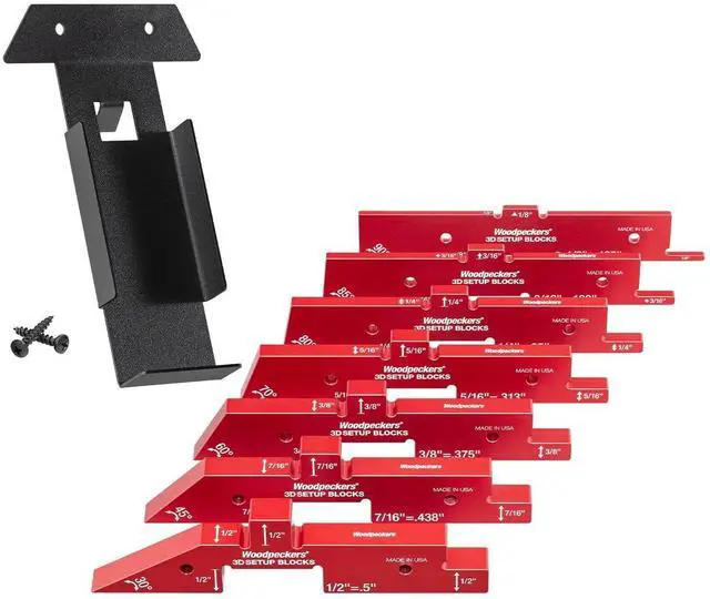 Main image of 3D Setup Blocks, 7 Piece Set, Aluminum, USA Made, 4 Ways to Meaure on each Block, Router & Table Saw Gauge Blocks, Router Bit Height Gauge - 3D-SUB7