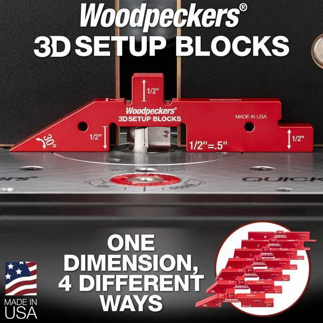 Alt view image 2 of 6 - 3D Setup Blocks, 7 Piece Set, Aluminum, USA Made, 4 Ways to Meaure on each Block, Router & Table Saw Gauge Blocks, Router Bit Height Gauge - 3D-SUB7