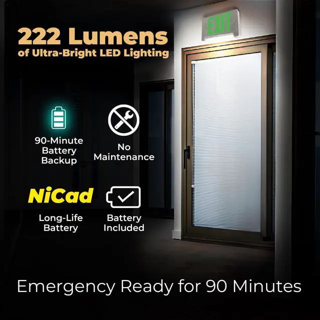 Alt view image 4 of 6 - LFI Lights® Exit Sign Combo LED Light Bar Green LED/Wht UL Listed COMBOLPGW | Adjustable Light Pipe, Hardwired, Ceiling, Wall, and Top Mount, 120/277VAC, 222Lm, Damp Rated
