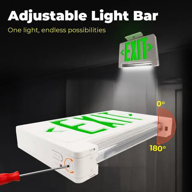 Alt view image 5 of 6 - LFI Lights® Exit Sign Combo LED Light Bar Green LED/Wht UL Listed COMBOLPGW | Adjustable Light Pipe, Hardwired, Ceiling, Wall, and Top Mount, 120/277VAC, 222Lm, Damp Rated