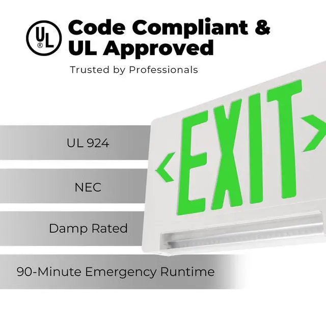 Alt view image 6 of 6 - LFI Lights® Exit Sign Combo LED Light Bar Green LED/Wht UL Listed COMBOLPGW | Adjustable Light Pipe, Hardwired, Ceiling, Wall, and Top Mount, 120/277VAC, 222Lm, Damp Rated