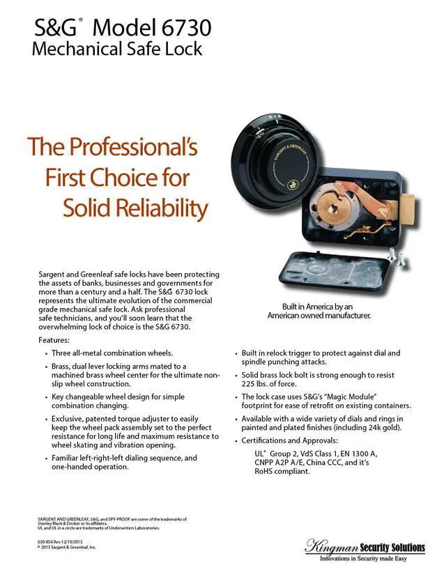 Alt view image 3 of 6 - Sargent and Greenleaf 6730-100 Safe Lock Kit by