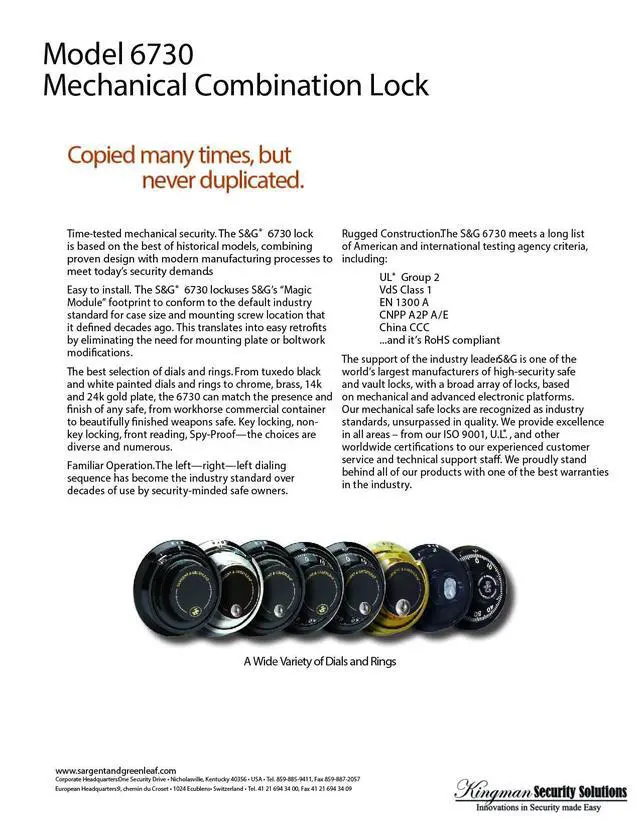 Alt view image 4 of 6 - Sargent and Greenleaf 6730-100 Safe Lock Kit by