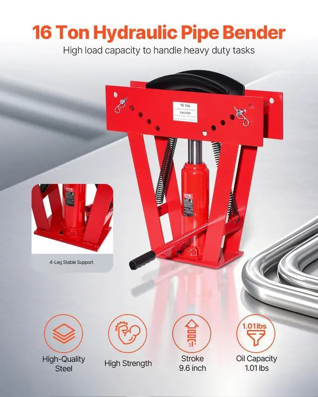 Alt view image 2 of 6 - Hydraulic Pipe Bender, 16 Ton Manual Copper Exhaust Pipe Bending Machine with 8 Dies (1/2" - 3") and 90-180° Adjustable Rollers, Heavy-Duty Pipe Tube Bender for Piping Railing Construction