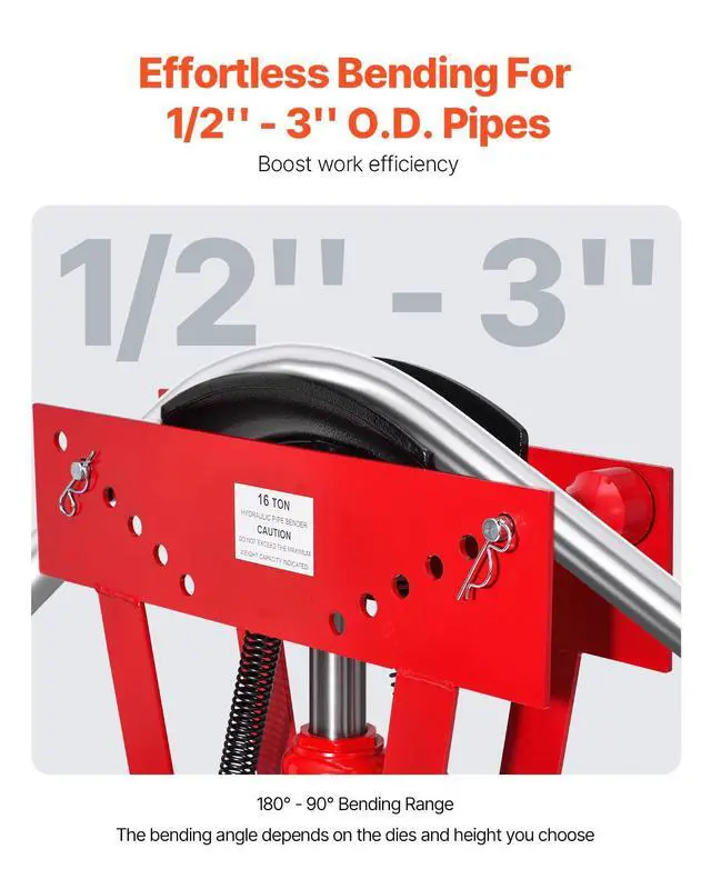 Alt view image 3 of 6 - Hydraulic Pipe Bender, 16 Ton Manual Copper Exhaust Pipe Bending Machine with 8 Dies (1/2" - 3") and 90-180° Adjustable Rollers, Heavy-Duty Pipe Tube Bender for Piping Railing Construction