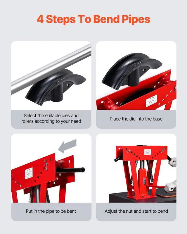 Alt view image 6 of 6 - Hydraulic Pipe Bender, 16 Ton Manual Copper Exhaust Pipe Bending Machine with 8 Dies (1/2" - 3") and 90-180° Adjustable Rollers, Heavy-Duty Pipe Tube Bender for Piping Railing Construction