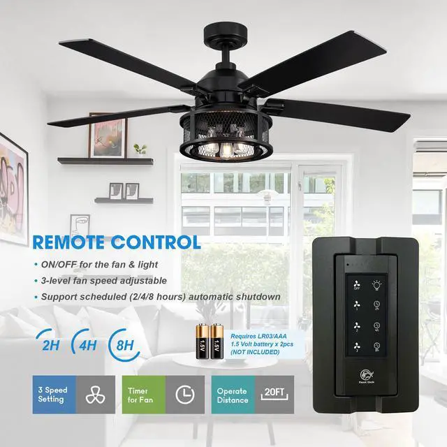 Alt view image 5 of 6 - Ceiling Fans with Lights and Remote 52 Inch Farmhouse Rustic Ceiling Fan for Bedroom Living Room Black Chandelier Ceiling Fan with E12 Socket, 3 Speeds, Reversible 5 Blades, Timer, Ventilador de Techo