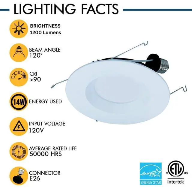 Alt view image 5 of 6 - Smooth Reflector Trim Retrofit Kit, 6 Inch Dimmable LED 5CCT 2700K 3000K 3500K 4000K 5000K Downlight Recessed Lighting, 14 Watt, 1200 Lumens, Round Panel, ES Qualified, UL Listed (12)