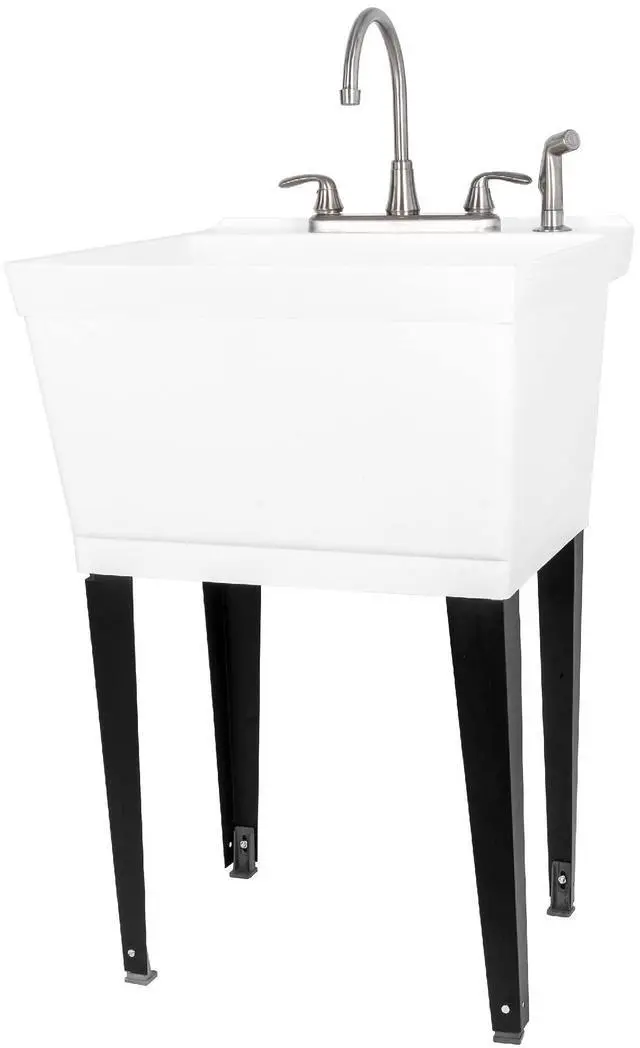 Main image of Utility Sink Laundry Tub with Gooseneck Faucet by, Heavy Duty Sinks for Basement, Laundry Room, Garage or Shop, Large Standing Wash Station (Stainless Steel Faucet)