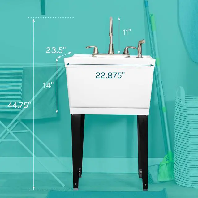 Alt view image 2 of 6 - Utility Sink Laundry Tub with Gooseneck Faucet by, Heavy Duty Sinks for Basement, Laundry Room, Garage or Shop, Large Standing Wash Station (Stainless Steel Faucet)