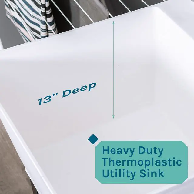 Alt view image 6 of 6 - Utility Sink Laundry Tub with Gooseneck Faucet by, Heavy Duty Sinks for Basement, Laundry Room, Garage or Shop, Large Standing Wash Station (Stainless Steel Faucet)