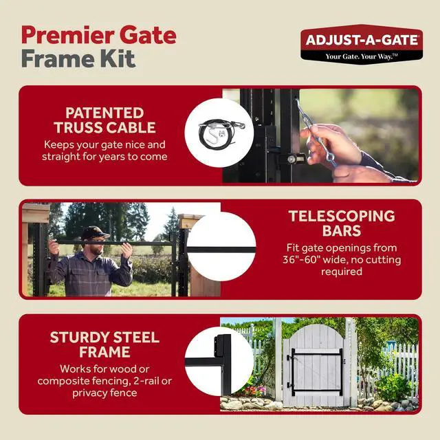 Alt view image 4 of 6 - Adjust A Gate Steel Frame Gate Adjustable Building Kit for Doorway and Driveway, 36 to 60 Inches Wide and 4 Inches High, 2 Pack