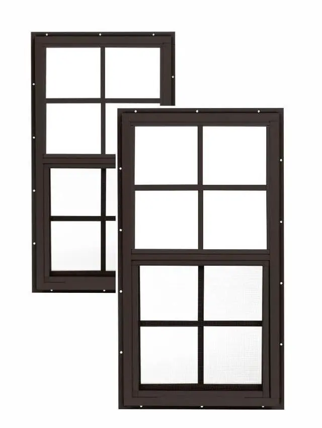 Main image of 14x27 Shed Windows, Flush Mount Sliding Windows with Tempered Glass & Screens, Brown, 2-Pack