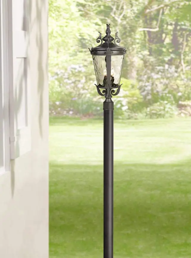 Alt view image 3 of 5 - Modern Outdoor Direct Burial Post Light Pole Black Die-Cast Metal 84" Accessories for Exterior House Porch Patio Outside Deck Garage Yard Garden Driveway Home Lawn Walkway
