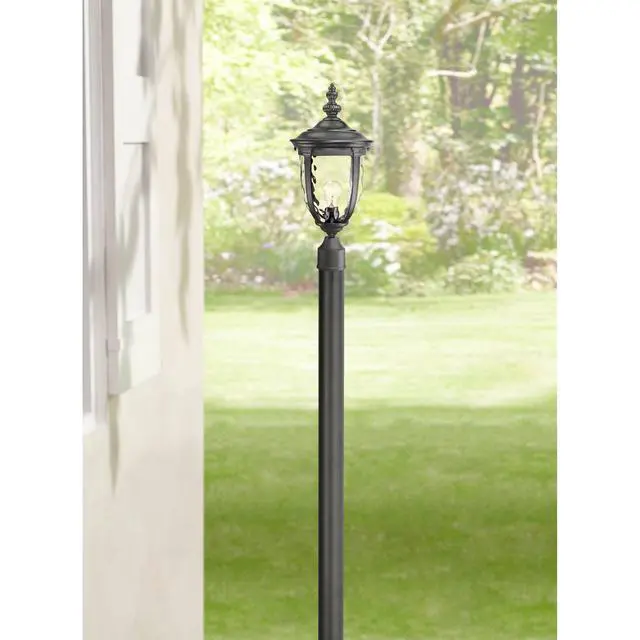 Alt view image 5 of 5 - Modern Outdoor Direct Burial Post Light Pole Black Die-Cast Metal 84" Accessories for Exterior House Porch Patio Outside Deck Garage Yard Garden Driveway Home Lawn Walkway