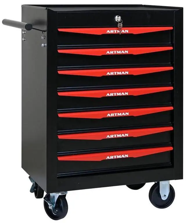 Main image of Rolling Metal Tool Chest with 7 Drawers, 20" 7-Drawer Tool Chest Cabinet with Ball Bearing Drawer Slides, Steel Tool Storage Box Organizer -BLACK&RED