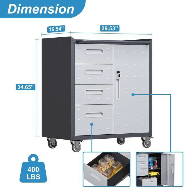 Alt view image 3 of 6 - Metal Storage Cabinet with Drawers Heavy Duty Steel Rolling Tool Cabinets on Wheels Garage Storage Cabinet Mobile Locking Tool Carts for Kitchen Basement Garage Warehouse, Assembly Required