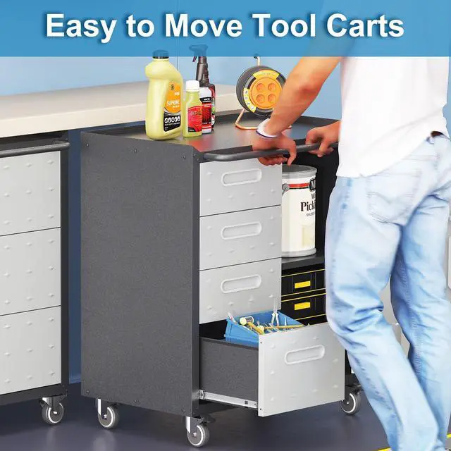 Alt view image 4 of 6 - Metal Storage Cabinet with Drawers Heavy Duty Steel Rolling Tool Cabinets on Wheels Garage Storage Cabinet Mobile Locking Tool Carts for Kitchen Basement Garage Warehouse, Assembly Required