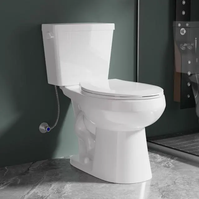 Main image of 17 Inch Compact Tall Toilet ADA Height Seat 17.5", Single Flush 1.28 GPF, Left-Hand Trip Lever, Powerful Tornado Flush Two Piece, 12" Rough-in for Bathroom, Comfort Bowl Heigh 16.75", White