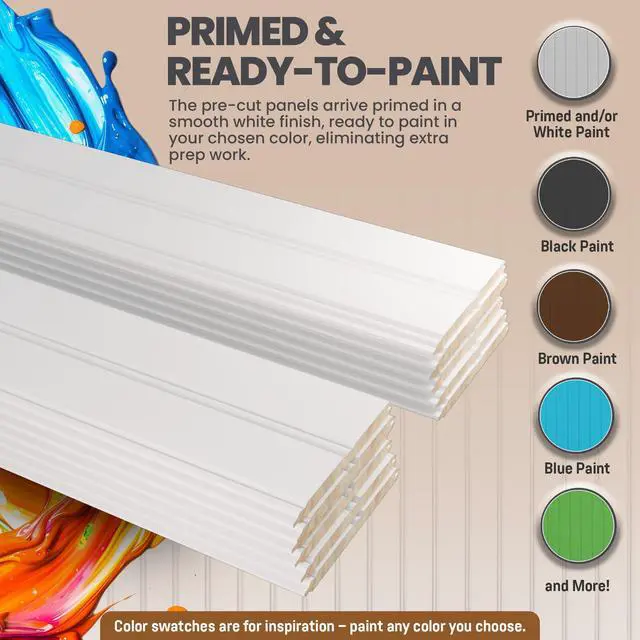Alt view image 4 of 6 - Real Wood Beadboard Wainscoting Panels - Primed Tongue and Groove Pine Solid Wood Wall Panels, 32 Tall, Knot-Free Interior Wall Paneling, Ready to Paint, 24 Planks (Covers 7 Lin. Ft.)