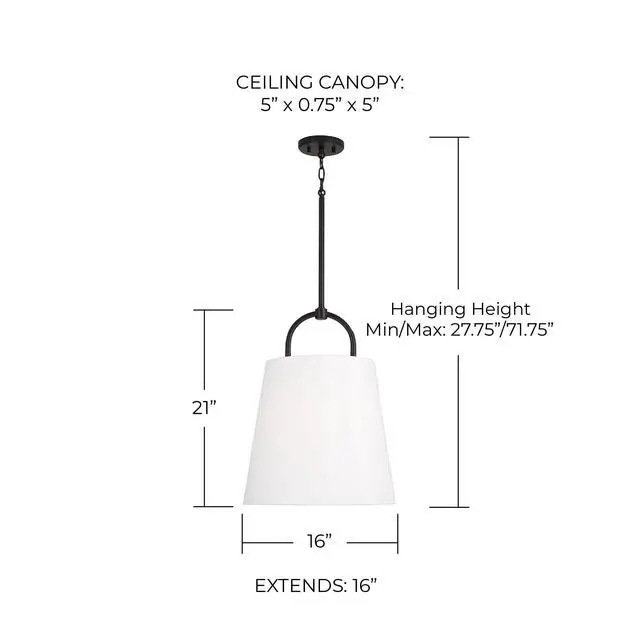 Alt view image 6 of 6 - 349412MB Brody Transitional Pendant Ceiling Light Fixture, 1-Light 100 Watt, 21"H x 16"W, Matte Black