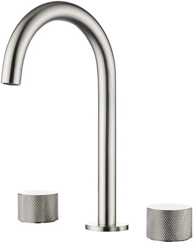 Main image of 2-Handle 8" Widespread Bathroom Sink Faucet with Drain Assembly, Solid Brass 3-Hole Lavatory Faucet | Circular X Design | Corrosion-Resistant with Smooth Water Flow (Brushed Nickel, KBF1026)