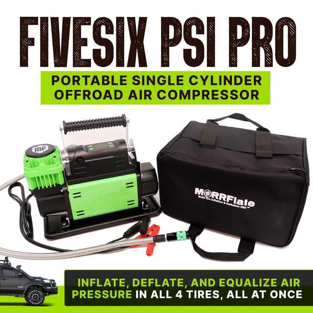 Alt view image 2 of 6 - Air Compressor FiveSix PSI Pro With Auto Shut Off Mode | Portable Single Cylinder 5.6 CFM 12V Offroad Air Compressor with 4FT Hose | Set Your PSI and Walk Away | Includes Bag and Gloves
