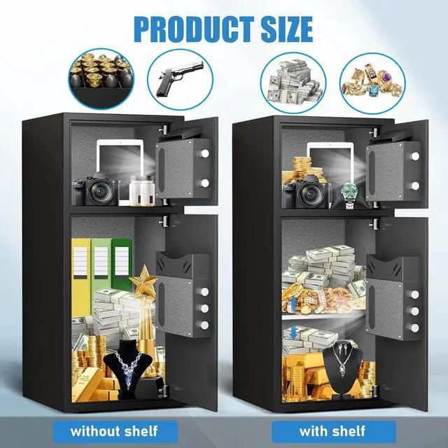 Alt view image 6 of 6 - 7.0 Cu ft Safe Box Fireproof Waterproof,with LED Light Fire Proof Safe Box for Home Documents,Password Personal Fingerprint Safes with Deposit Slot & Dual Alarm System, Security Box fo Valuables