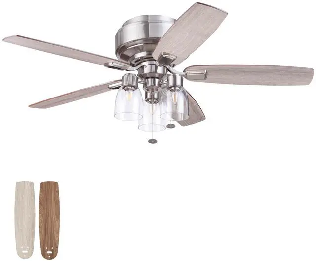 Main image of Magonia 52 Inch Flush Mount LED Ceiling Fan with Light, Pull Chain, Reversible Motor, 5 Dual Finish Blades, Nickel