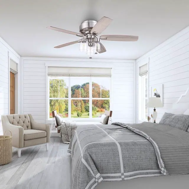 Alt view image 2 of 6 - Magonia 52 Inch Flush Mount LED Ceiling Fan with Light, Pull Chain, Reversible Motor, 5 Dual Finish Blades, Nickel