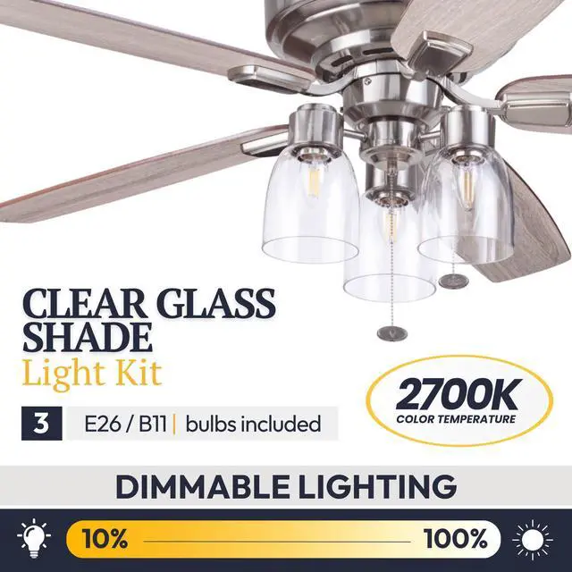 Alt view image 5 of 6 - Magonia 52 Inch Flush Mount LED Ceiling Fan with Light, Pull Chain, Reversible Motor, 5 Dual Finish Blades, Nickel