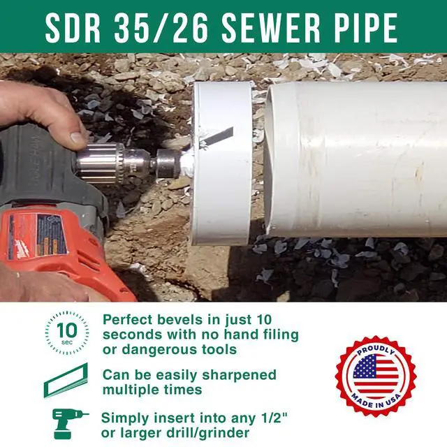 Alt view image 4 of 4 - 6 inch PVC Pipe Beveling Tool for All-Purpose Schedule 40/80 Pipes, Eliminates Hand Filing for Quick, Easy and Safer Bevels, ADP161 Adapter Required for use with Drills/Hole Hogs