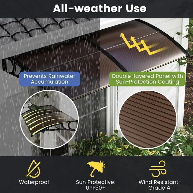 Alt view image 2 of 6 - Awnings for Doors, 78" x 35" Window Awning with Rain Snow Sunlight UV Protection, UPF 50+, Hollow Sheet, Outdoor Overhead Awning Canopy Exterior, Polycarbonate Awnings for Patio, Porch, Deck