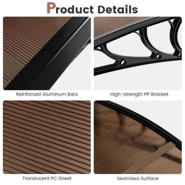 Alt view image 3 of 6 - Awnings for Doors, 78" x 35" Window Awning with Rain Snow Sunlight UV Protection, UPF 50+, Hollow Sheet, Outdoor Overhead Awning Canopy Exterior, Polycarbonate Awnings for Patio, Porch, Deck