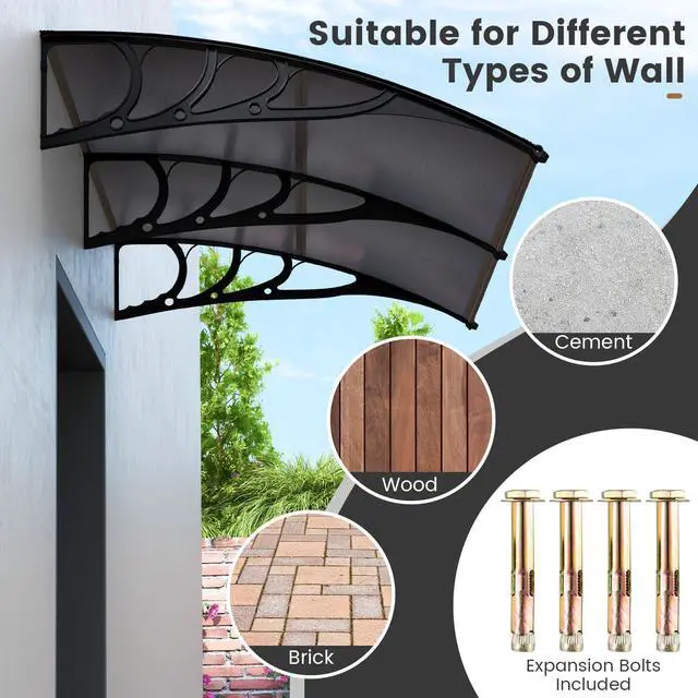 Alt view image 4 of 6 - Awnings for Doors, 78" x 35" Window Awning with Rain Snow Sunlight UV Protection, UPF 50+, Hollow Sheet, Outdoor Overhead Awning Canopy Exterior, Polycarbonate Awnings for Patio, Porch, Deck