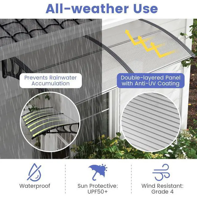 Alt view image 3 of 6 - Awnings for Doors, 78" x 35" Window Awning with Rain Snow Sunlight UV Protection, UPF 50+,Hollow Sheet, Outdoor Overhead Awning Canopy Exterior, Polycarbonate Awnings for Patio, Porch, Deck