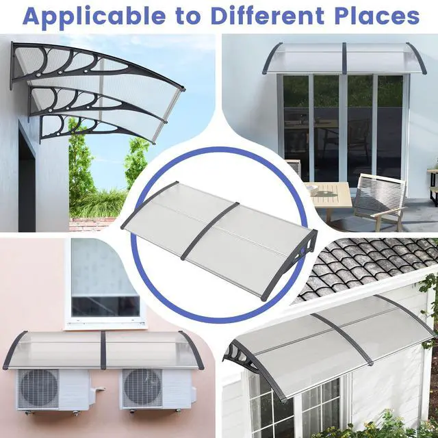 Alt view image 5 of 6 - Awnings for Doors, 78" x 35" Window Awning with Rain Snow Sunlight UV Protection, UPF 50+,Hollow Sheet, Outdoor Overhead Awning Canopy Exterior, Polycarbonate Awnings for Patio, Porch, Deck