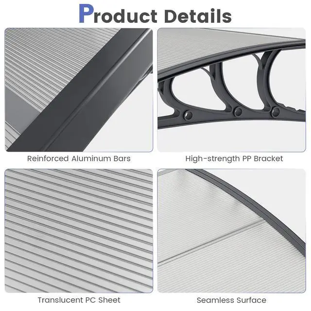 Alt view image 6 of 6 - Awnings for Doors, 78" x 35" Window Awning with Rain Snow Sunlight UV Protection, UPF 50+,Hollow Sheet, Outdoor Overhead Awning Canopy Exterior, Polycarbonate Awnings for Patio, Porch, Deck