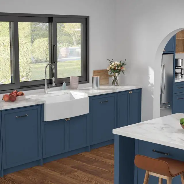 Alt view image 4 of 6 - 33 Inch Curved Farmhouse Sink, White Fireclay Apron Front Sink, Single Bowl Ceramic Farm Kitchen Sink with Smooth Arc Edge, 33"x19"x10" #DC-A8875