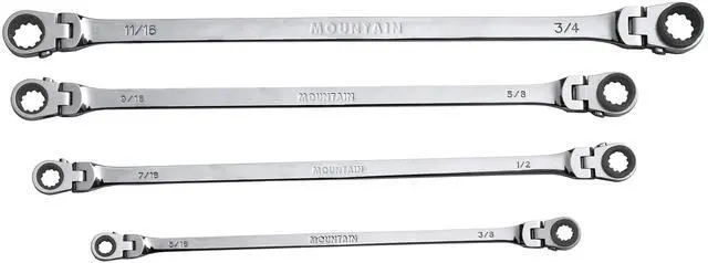 Main image of RF7 SAE Reversible Double Raised Box Ratcheting Wrench Set, Universal Spline, 90 Tooth Design, 180 Degree Rotating Head, Sizes 5/16", 3/8", 7/16", 1/2", 9/16" 5/8", 11/16", 3/4", 4-Piece