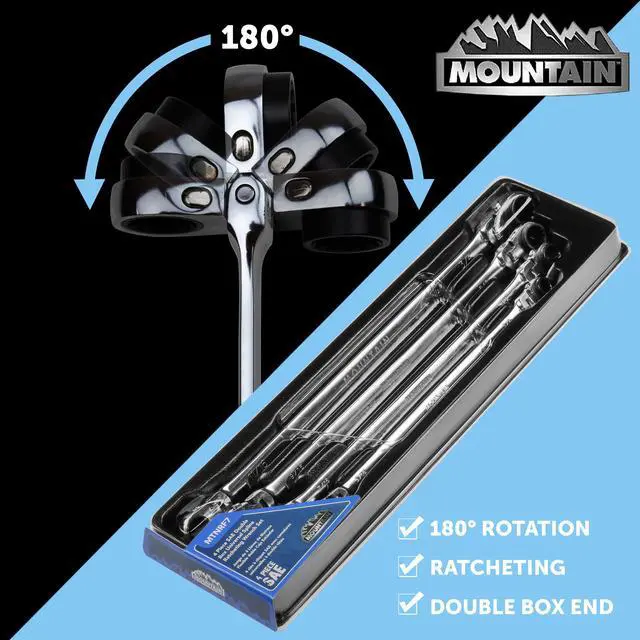 Alt view image 4 of 6 - RF7 SAE Reversible Double Raised Box Ratcheting Wrench Set, Universal Spline, 90 Tooth Design, 180 Degree Rotating Head, Sizes 5/16", 3/8", 7/16", 1/2", 9/16" 5/8", 11/16", 3/4", 4-Piece