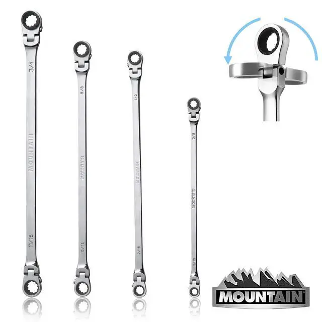 Alt view image 6 of 6 - RF7 SAE Reversible Double Raised Box Ratcheting Wrench Set, Universal Spline, 90 Tooth Design, 180 Degree Rotating Head, Sizes 5/16", 3/8", 7/16", 1/2", 9/16" 5/8", 11/16", 3/4", 4-Piece