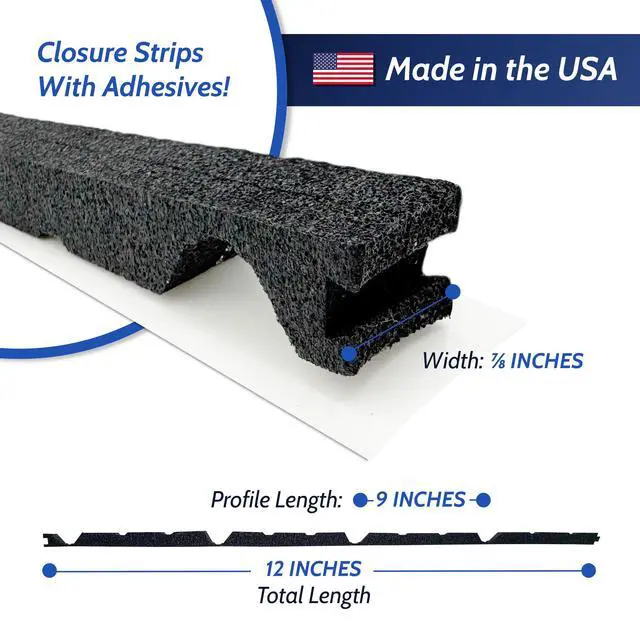 Alt view image 3 of 6 - Duco Classic Rib Foam Closure Strips 3ft Long, 9" Rib Spacing - 100 Pack of USA-Made Black Outer Foam Closure Strips for Metal Roofing Panels - Blocks Gaps, Moisture, Noise, & Dust (with Adhesive)